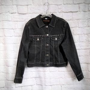 Rider's Copper Silver Stud Black Wash Crop Jean Jacket